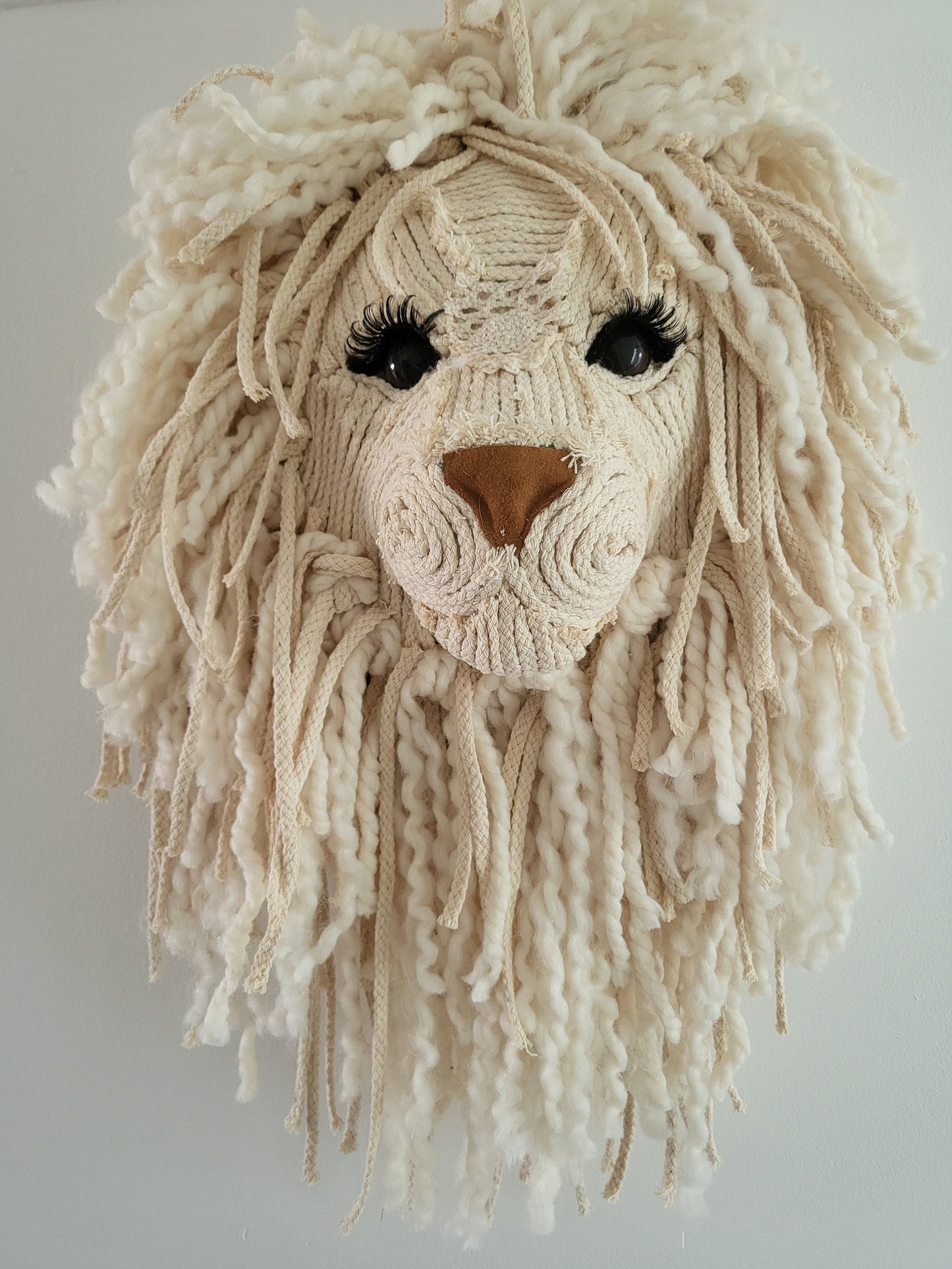 Lion head very sweet Russian lashes wall hanging macrame, wool gift kids room nursery