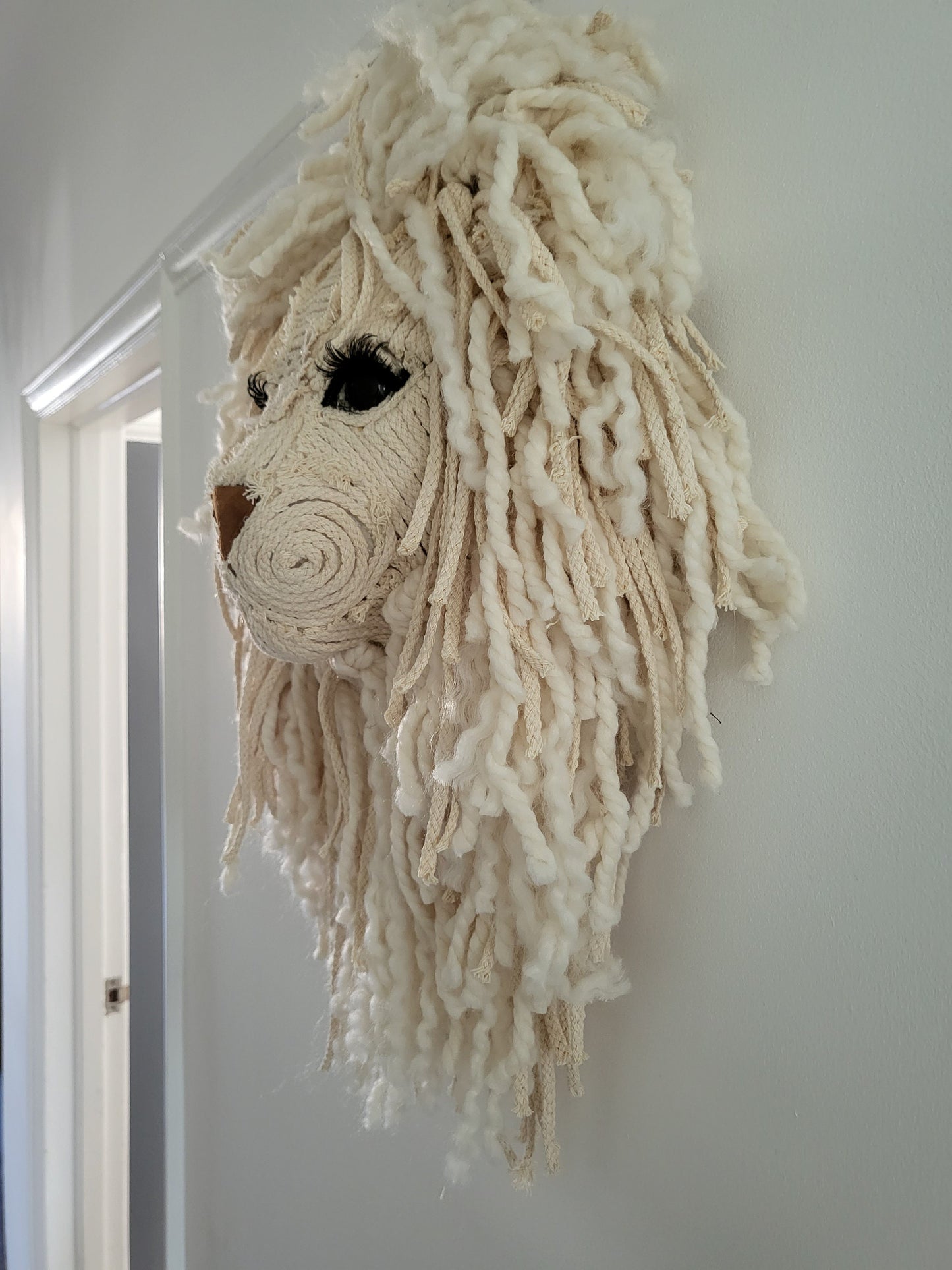 Lion head very sweet Russian lashes wall hanging macrame, wool gift kids room nursery