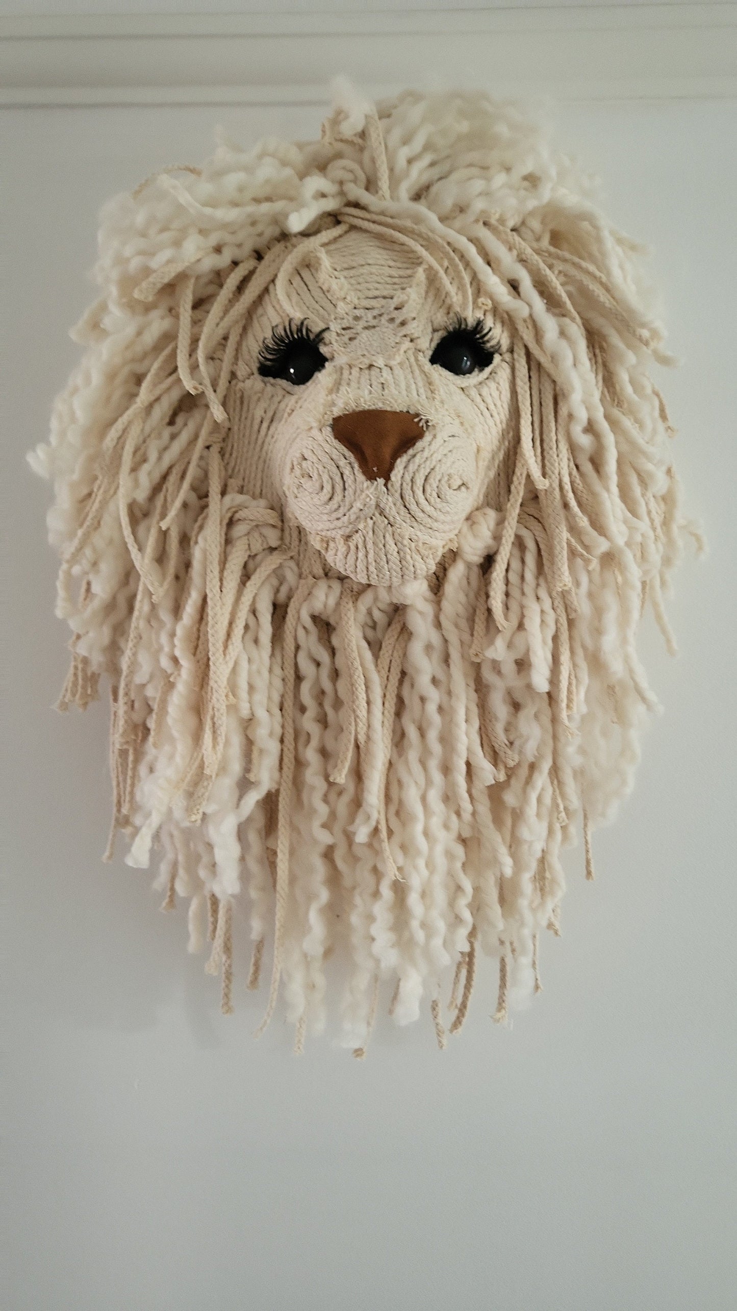Lion head very sweet Russian lashes wall hanging macrame, wool gift kids room nursery