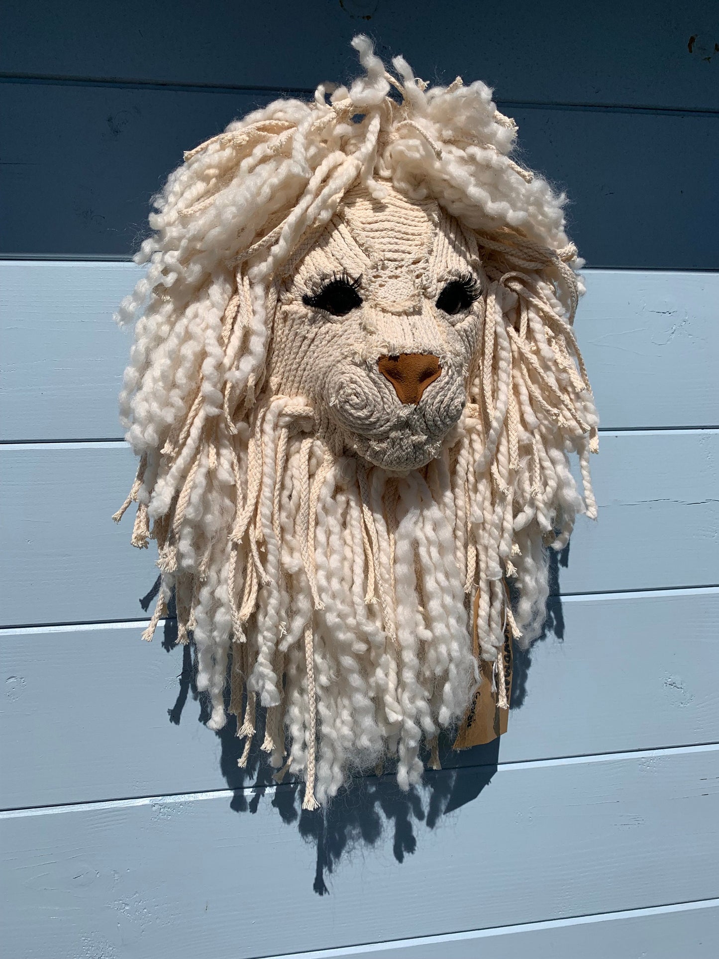 Lion head very sweet Russian lashes wall hanging macrame, wool gift kids room nursery