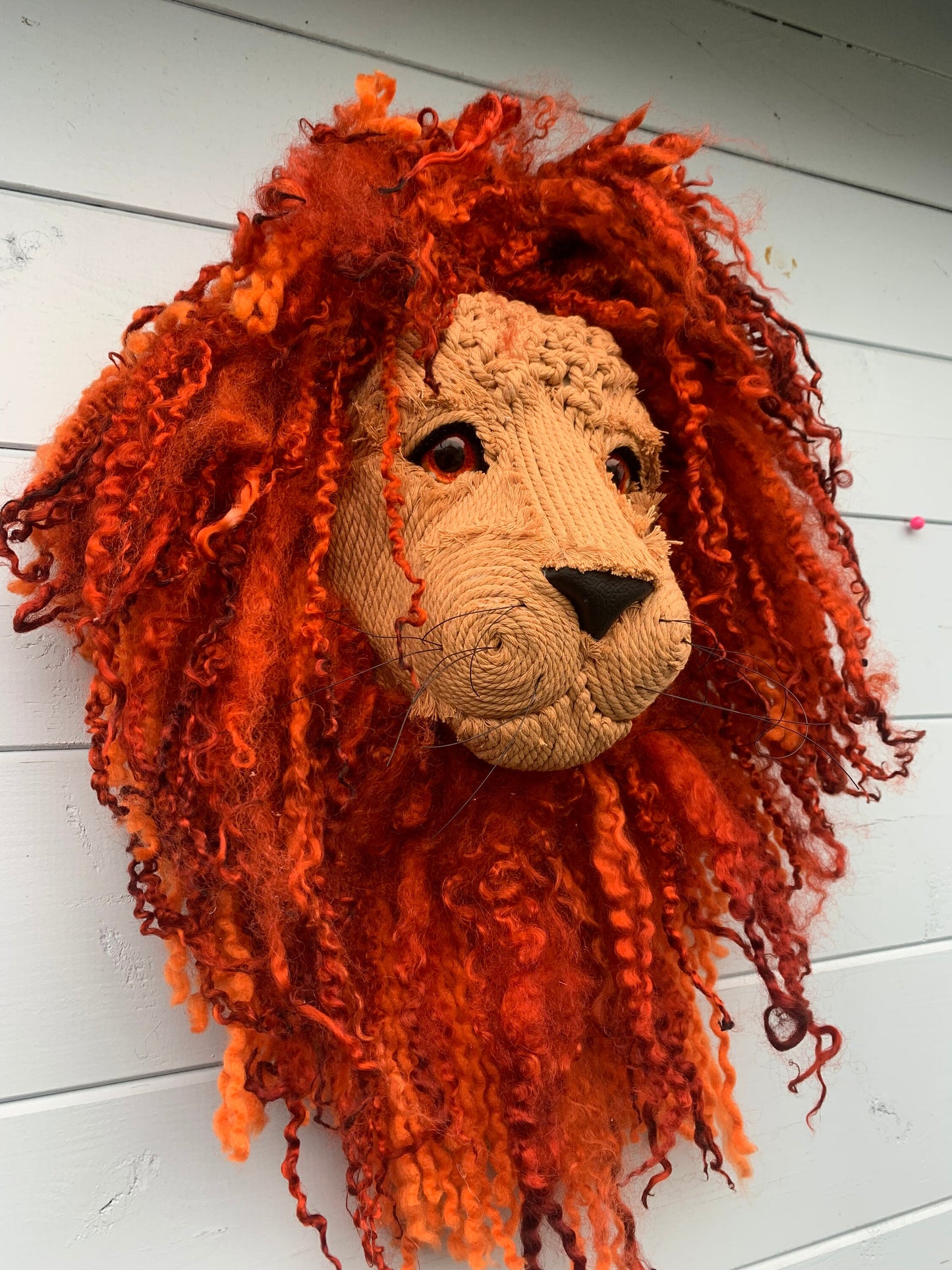 Lion head Simba from the lion king Look at that Face & Eyes !!! One of a kind real sheep fur macrame face birthday kids room