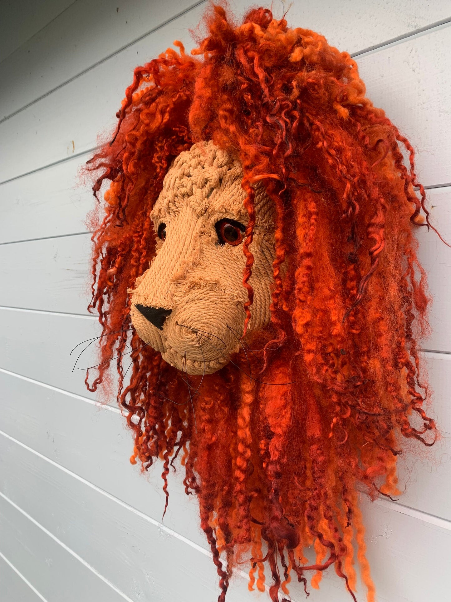 Lion head Simba from the lion king Look at that Face & Eyes !!! One of a kind real sheep fur macrame face birthday kids room