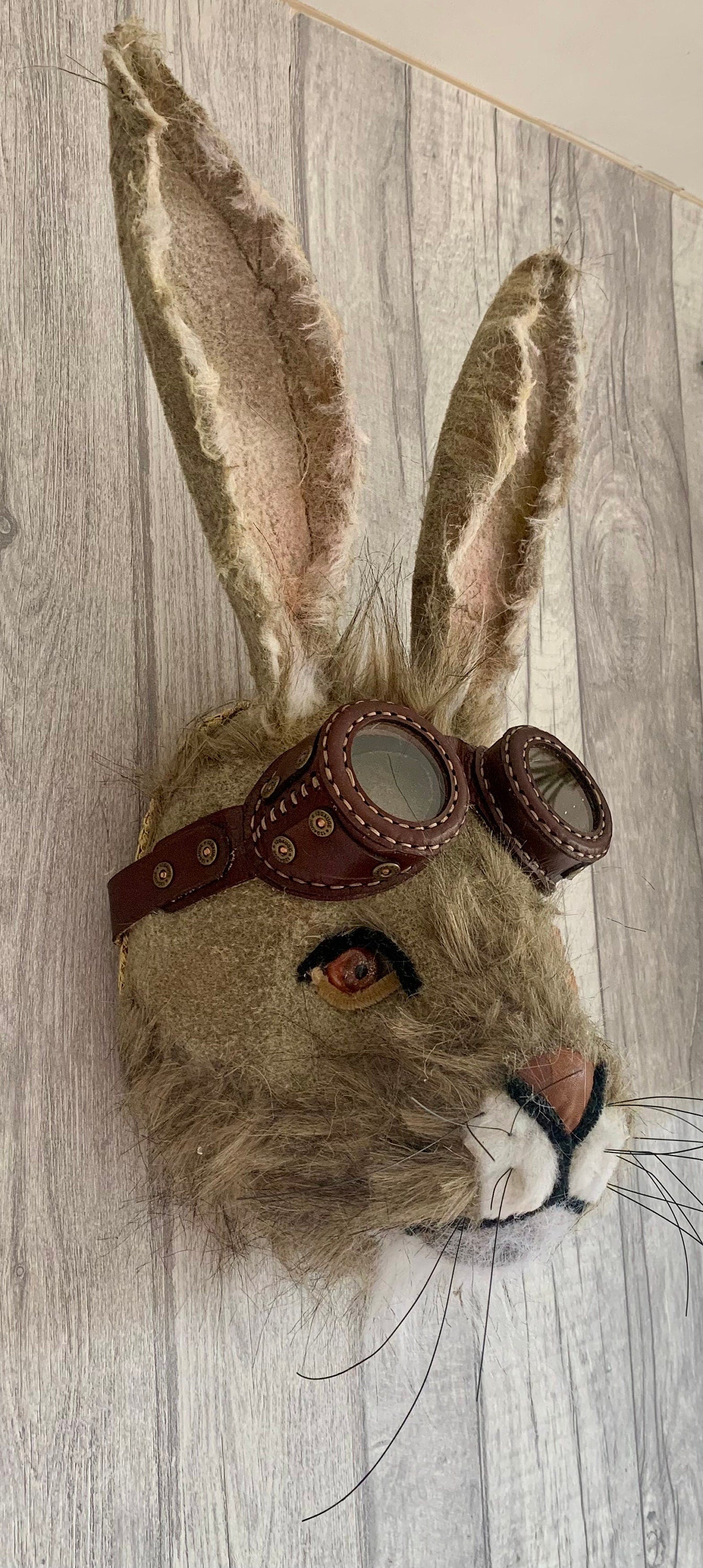 Vintage Biker Hare with leather googles character countryside animal Gift boxed GORGEOUS rabbit bespoke animal head handmade birthday