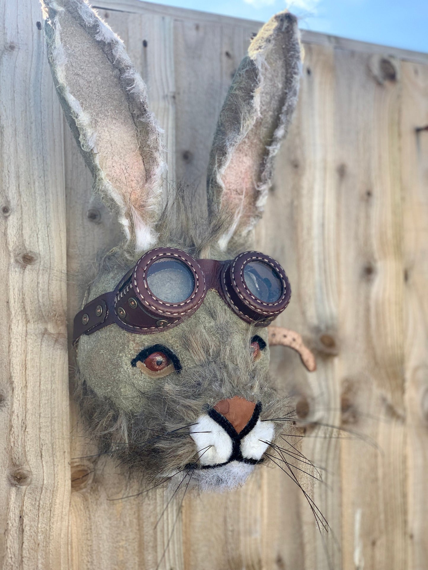 Vintage Biker Hare with leather googles character countryside animal Gift boxed GORGEOUS rabbit bespoke animal head handmade birthday