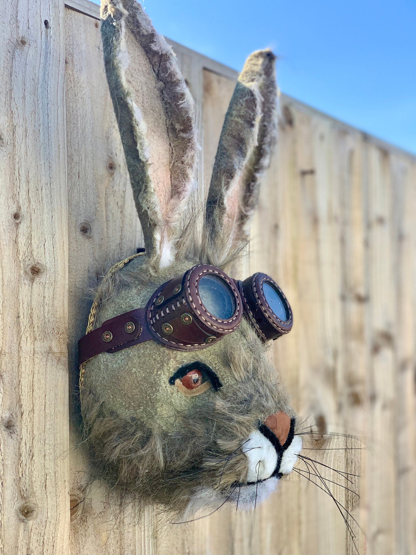 Vintage Biker Hare with leather googles character countryside animal Gift boxed GORGEOUS rabbit bespoke animal head handmade birthday