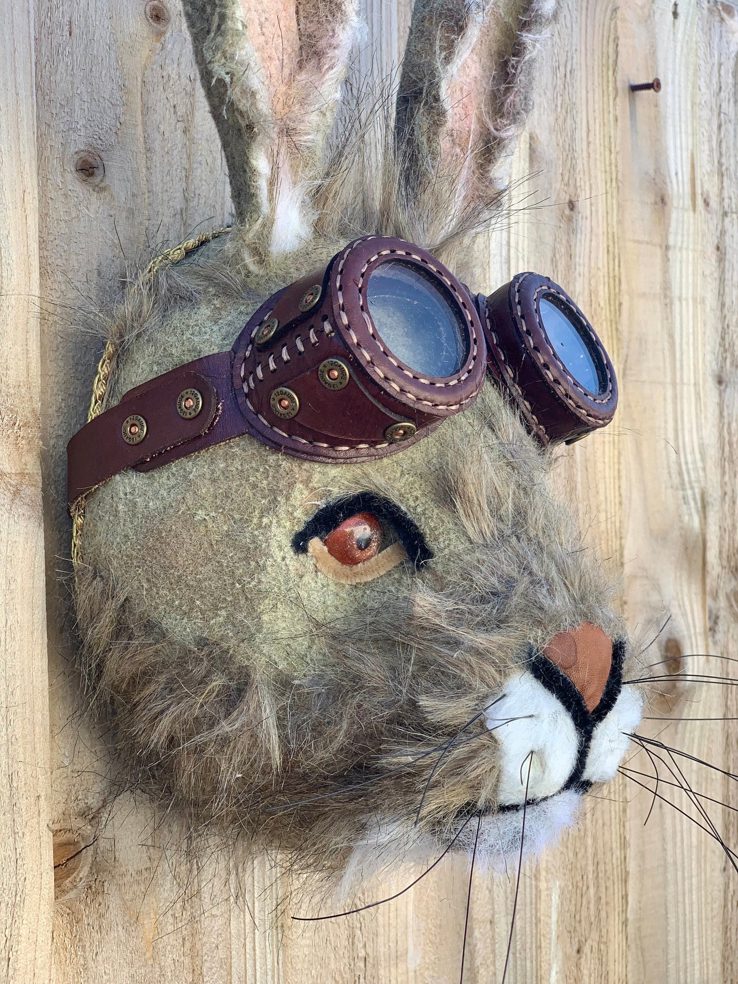 Vintage Biker Hare with leather googles character countryside animal Gift boxed GORGEOUS rabbit bespoke animal head handmade birthday