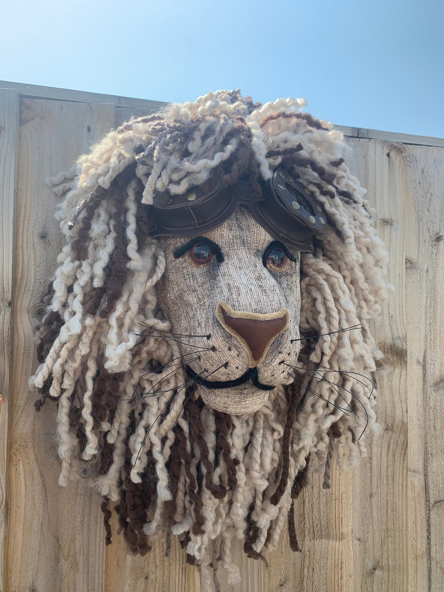 Big Woolley Lion Head with leather vintage goggles Great gift he’s Fabulous