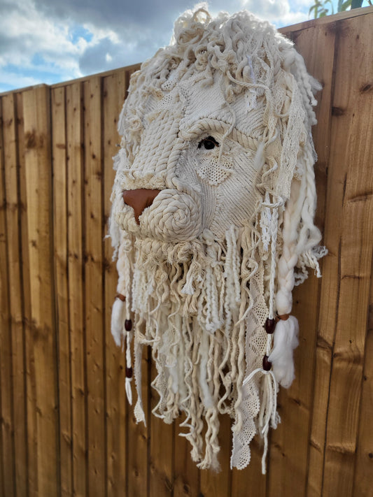 Super cute large lion head Handmade macrame vintage macrame cords and lace  totally unique I make all animals but love doing lions